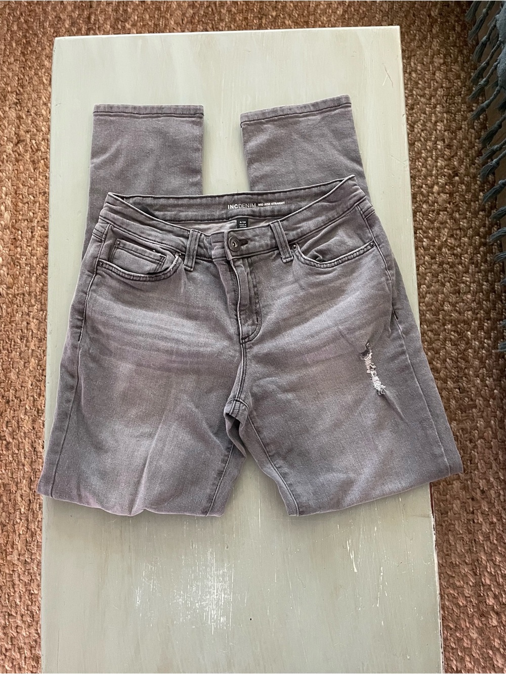 INC Grey Distressed Jeans Size 6/28